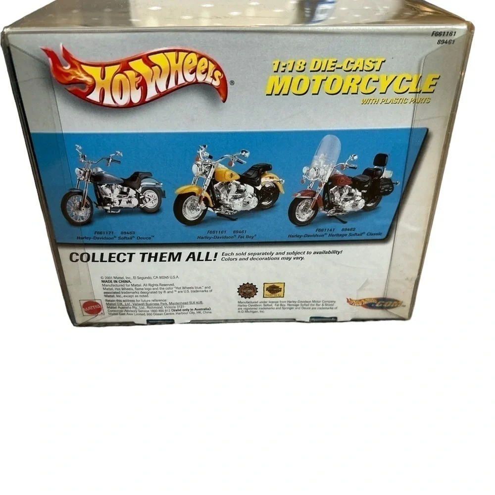 Harley Davidson Hot Wheels Die Cast Bike Fat Boy Motorcycle 2001 MATTEL